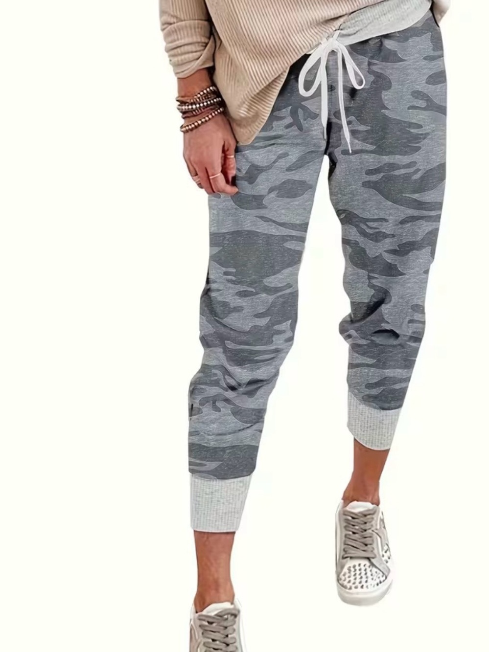 Gray Camo Drawstring Joggers S
